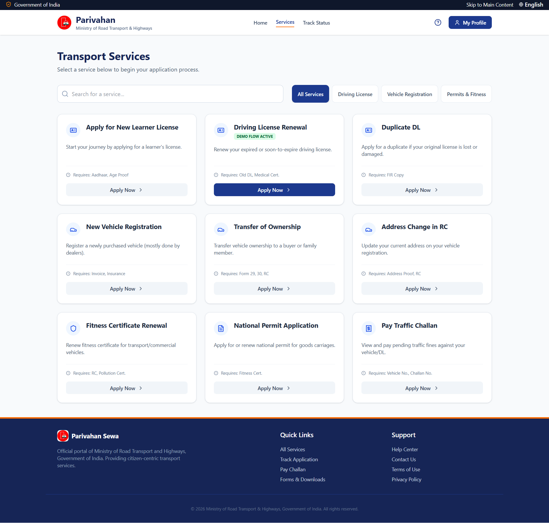 Parivahan redesign screen 2